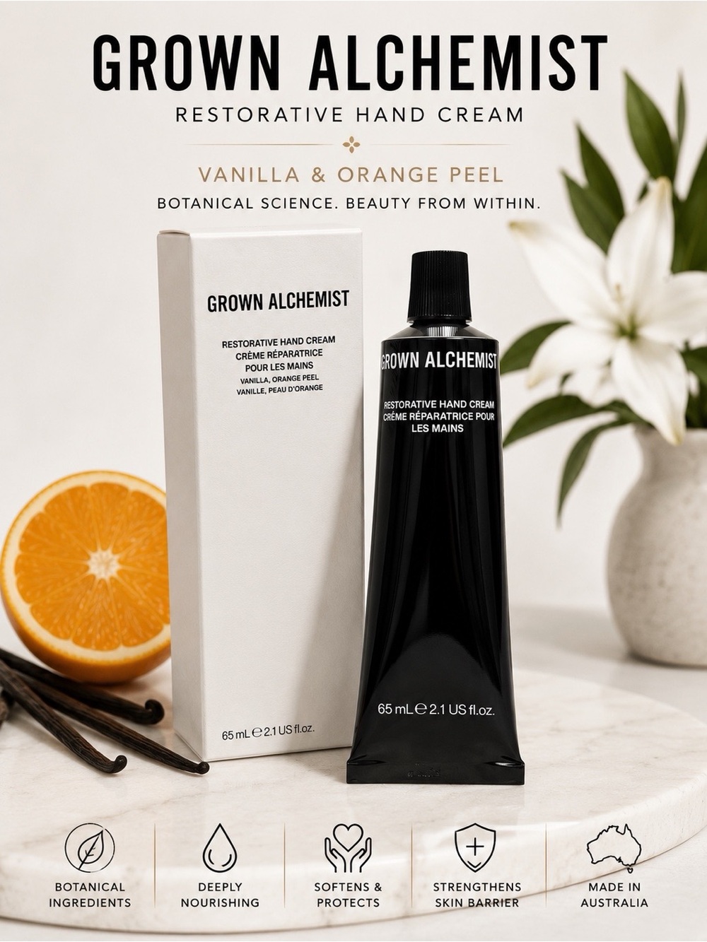 Grown Alchemist Restorative Hand Cream Vanilla Orange Peel 65ml 2.1 oz NIB